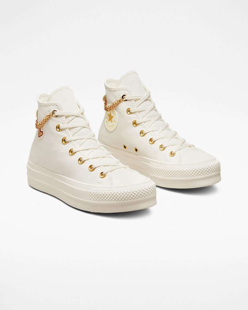 Topanky Na Platforme Converse Chuck Taylor All Star Lift Gold Chain Vysoke Damske Béžové Žlté | SK HKFCM8